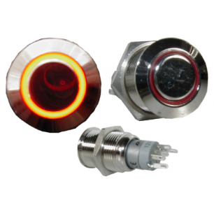 BOUTON POUSOIR 1 CONTACT BISTABLE + LED ROUGE 16MM