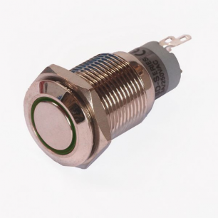BOUTON POUSOIR 1 CONTACT BISTABLE + LED VERT 16MM