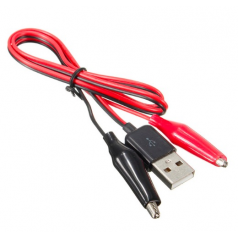 CABLE USB MALE VERS 2 PINCES CROCO ROUGE-NOIR - 50CM