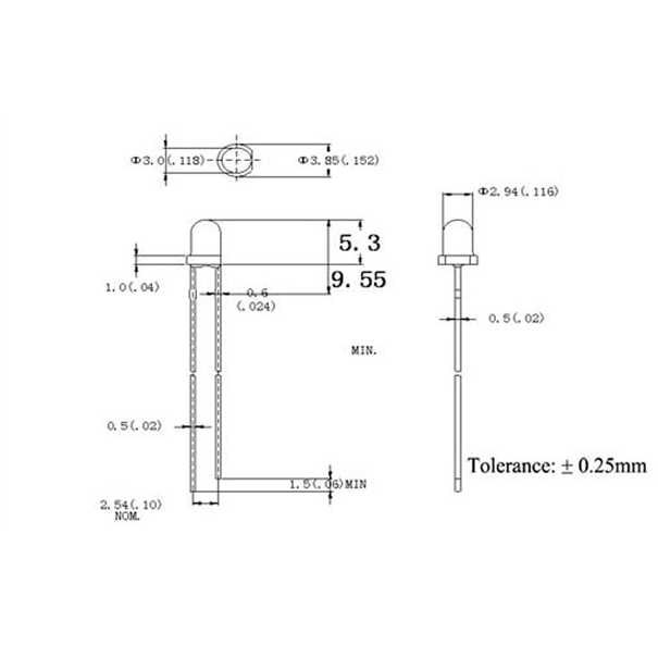 LED BLEUE 3mm TRANSPARENTE - 2200mcd - 20mA
