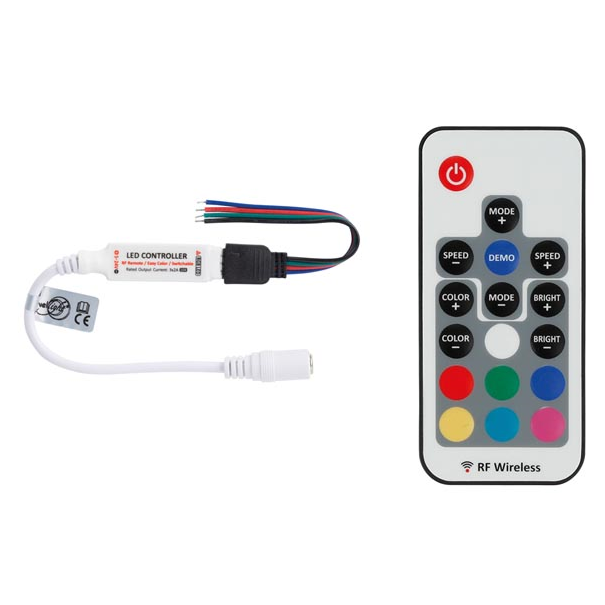 MINI CONTRÔLEUR LED RVB - 1 CANAL - AVEC TÉLÉCOMMANDE RF