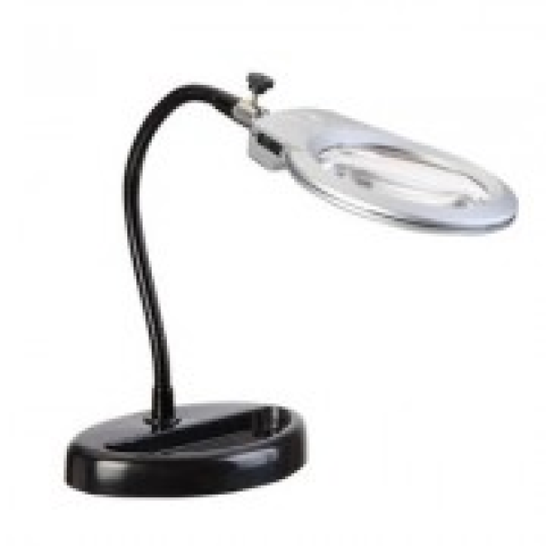 LOUPE DE TABLE AVEC LED - LENTILLES 2.5X DIMA 90MM - 5X DIAM 22MM - FLEXIBLE 250MM - ALIMENTATION VIA 3 PILES AAA NON INCLUSES