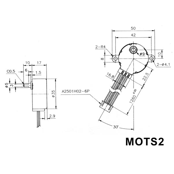 MOTEUR PAS A PAS 12VCC 60mA (ANGLE 7.5° / 48 PAS)
