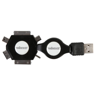 CÂBLE DE CHARGE USB RÉTRACTABLE - 6 EN 1 - MÂLE/MÂLE - NOIR - 53cm