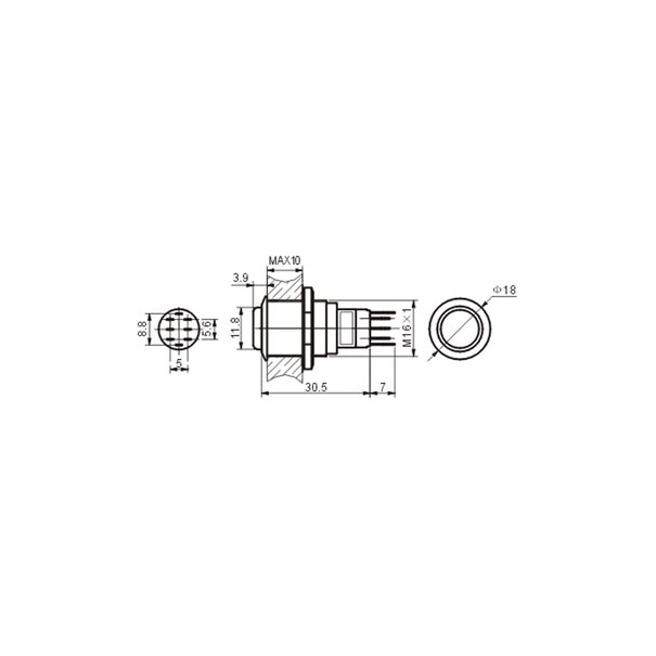 INTERRUPTEUR ROND MÉTALLIQUE HAUT SPDT 1NO 1NC