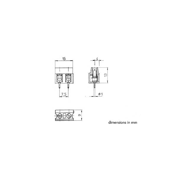 BORNIER A VIS, 2 POLES, AU PAS DE 7.5mm