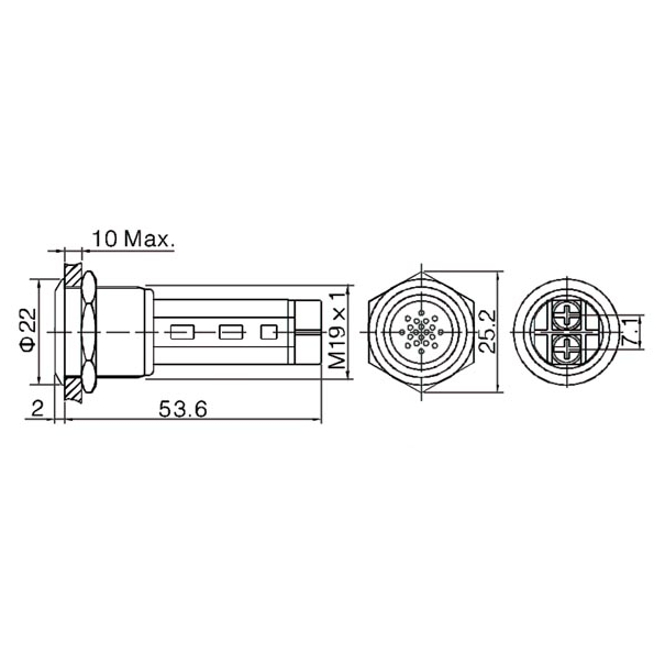BUZZER - ACIER INOXYDABLE - À ENCASTRER - 19mm