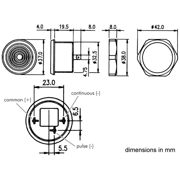 BUZZER POUR MONTAGE APPARANT 4-28Vcc / 8mA