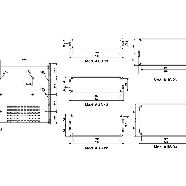 COFFRET AUS - GRIS 198 x 178 x 72mm