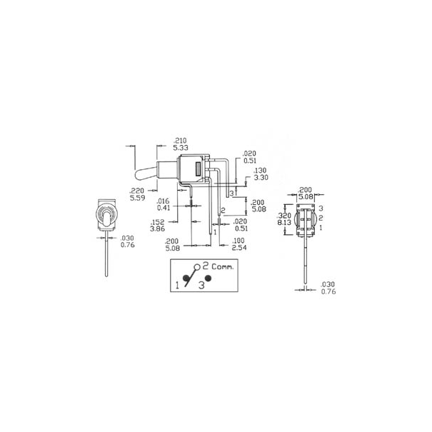 INVERSEUR 90° SUBMINIATURE VERTICAL UNIPOLAIRE ON-ON
