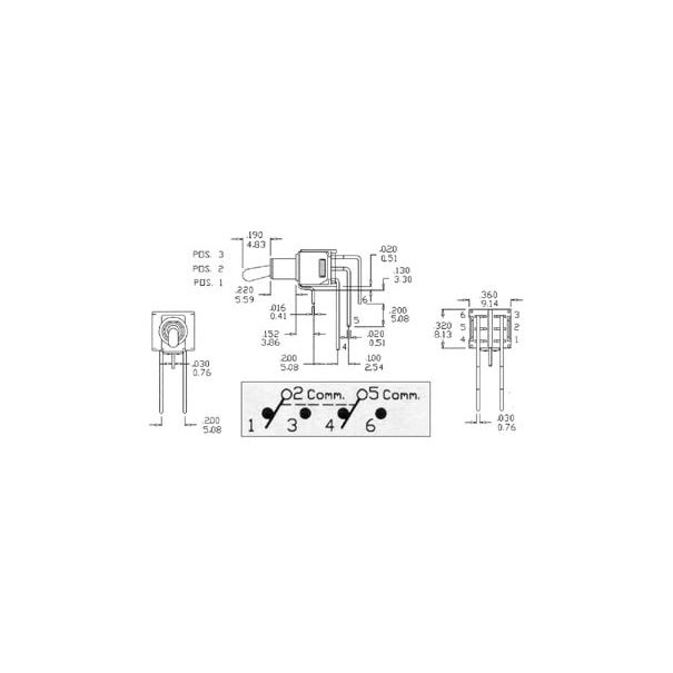 INVERSEUR 90° SUBMINIATURE VERTICAL BIPOLAIRE ON-ON - SANS FILETAGE