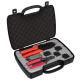 PINCE A SERTIR POUR COAX. COFFRET AVEC 5 MACHOIRES / COUPE CABLE ET DENUDEUR.