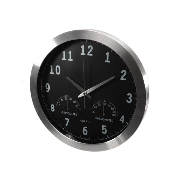 HORLOGE MURALE  EN ALUMINIUM AVEC THERMOMÈTRE & HYGROMÈTRE - Ø 35.5 cm
