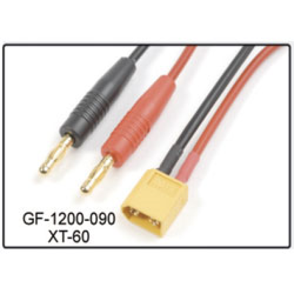 CONNECTEUR XT60 + CABLE ET BANNANES ROUGE NOIR 4MM - POUR CHARGEUR DE MODELISME