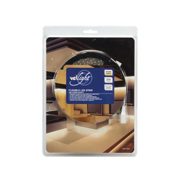 KIT RUBAN À LED FLEXIBLE  ET ALIMENTATION - BLANC CHAUD - 300 LED - 5 m - 12 VCC