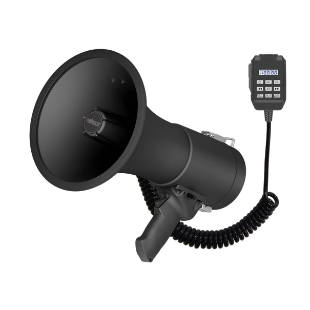 Mégaphone puissant de 50W, sirène intégrée, enregistrement, réglage du volume, lecture Bluetooth, microphone à main et prise MP3