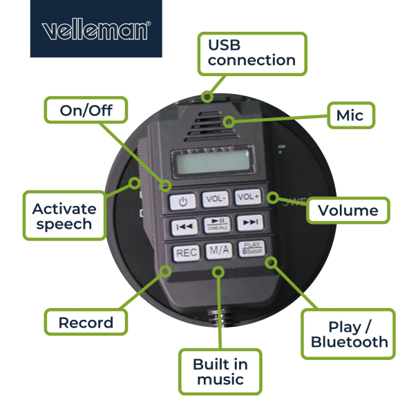 Mégaphone puissant de 50W, sirène intégrée, enregistrement, réglage du volume, lecture Bluetooth, microphone à main et prise MP3