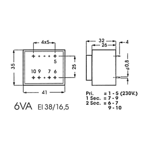 TRANSFORMATEUR MOULE  6VA  2 x 6V / 2 x 0.500A