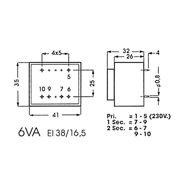 TRANSFORMATEUR MOULE  6VA  2 x 6V / 2 x 0.500A