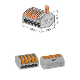 BORNE WAGO 5 CONTACTS POUR CABLE MONO BRIN ET MULTI BRIN DE 0,08 à 4mm²