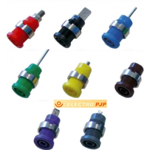 DOUILLE DE SECURITE 4MM BRUN AVEC VIS ET ECROUS M4 - ELECTRO PJP- Courant max: 36A- Tension max: 1000V Cat III / 600V Cat IV