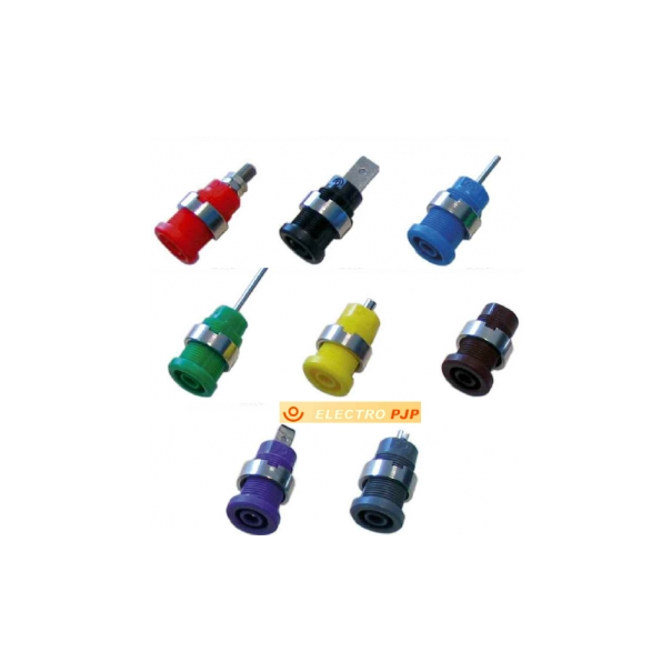 DOUILLE DE SECURITE 4MM ROUGE AVEC VIS ET ECROUS M4 - ELECTRO PJP- Courant max: 36A- Tension max: 1000V Cat III / 600V Cat I