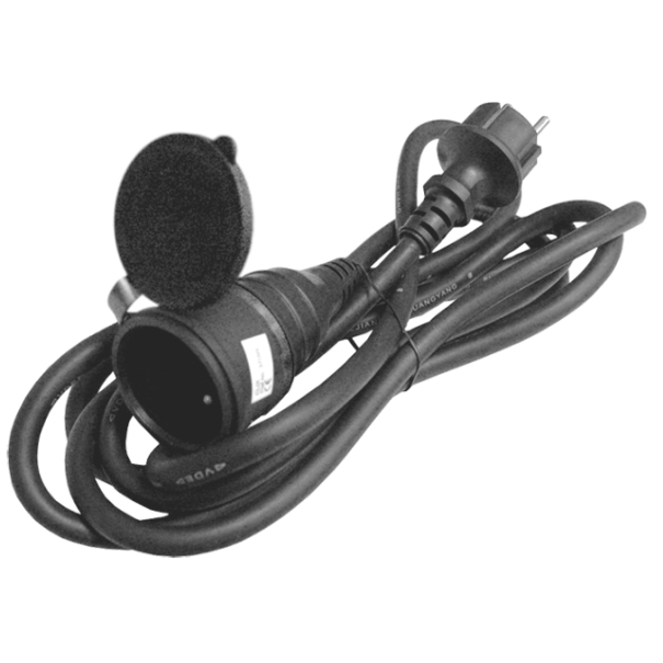 ALLONGE secteur - 2P+T mâle/ 2P+T femelle - 3 x 1,5mm² - Noir - 5m - Gaine caoutchouc