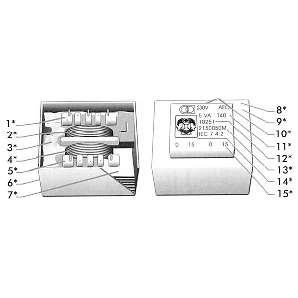 TRANSFORMATEUR MOULE 12VA 1 X 9V / 1 X 1.330A