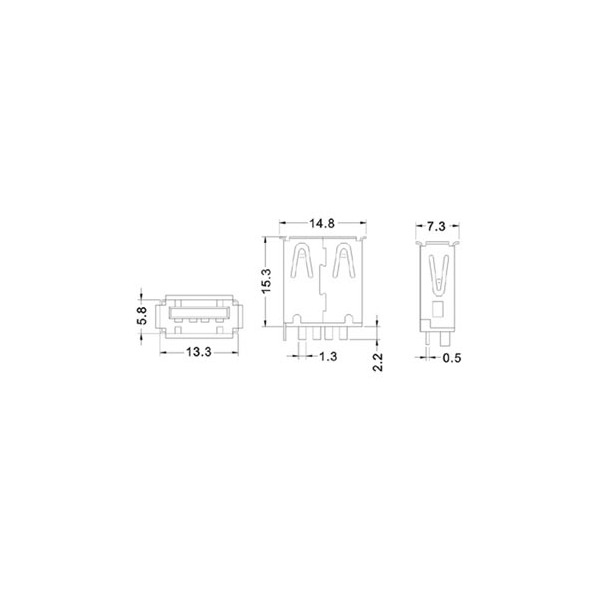 USB A FEMELLE, SIMPLE CONNECTEUR 180°, POUR CI