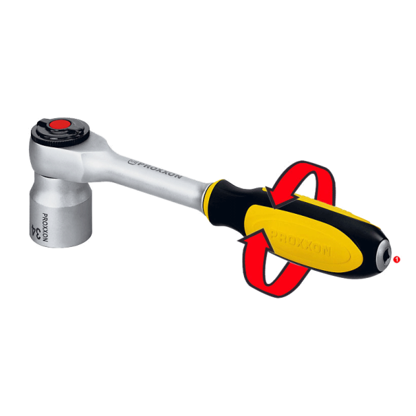 CLE A DOUILLE 1/2" PROXXON AVEC FONCTION DE TOURNEVIS A RENVOI D'ANGLE EN TOURNANT LE MANCHE