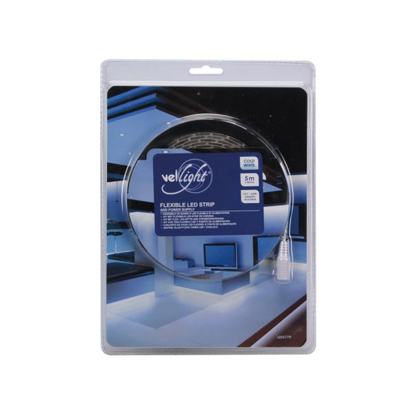 KIT RUBAN À LED FLEXIBLE AVEC ALIMENTATION - BLANC FROID - 300 LED - 5 m - 12 VCC