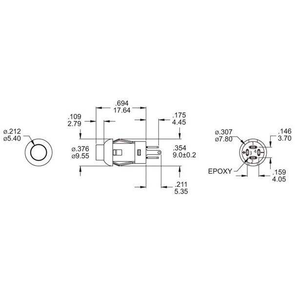 POUSSOIR - MINIATURE - ROND - SPST (ALLUMÉ-ÉTEINT) - 1P - AVEC CÂBLES - LED BLEUE