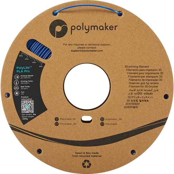 Filament PLA PRO 1.75 mm - Blue (Bleu) - 1 kg - PolyLite - Polymaker Filament PLA PRO 1.75 mm - Blue (Bleu) - 1 kg - PolyLite - Polymaker