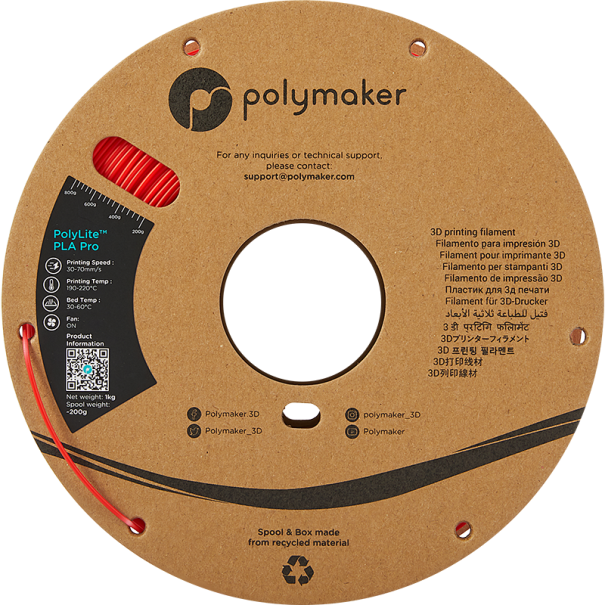 Filament PLA PRO 1.75 mm - Red (Rouge) - 1 kg - PolyLite - Polymaker Filament PLA PRO 1.75 mm - Red (Rouge) - 1 kg - PolyLite - Polymaker