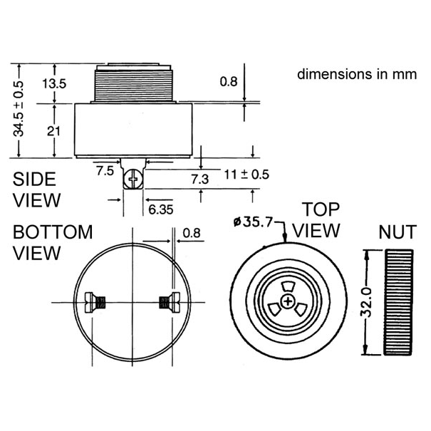 BUZZER A INTENSITE SONORE REGLABLE 3-24Vcc TYPE A VISSER - SON CONTINU