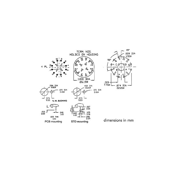 COMMUTATEUR ROTATIF 4 CIRCUITS / 3 POSITIONS - COSSES A SOUDER