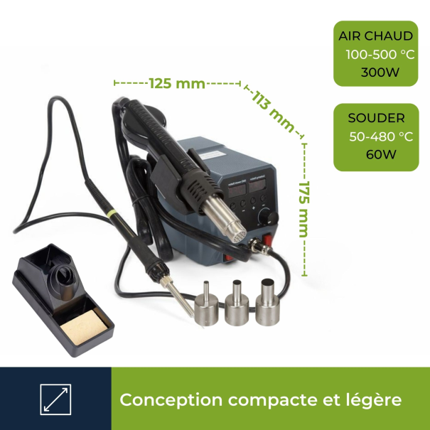 STATION À AIR CHAUD POUR COMPOSANTS CMS - 2 EN 1.