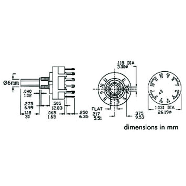 COMMUTATEUR ROTATIF 1 CIRCUIT / 12 POSITIONS - COSSES A SOUDER COMMUTATEUR ROTATIF 1 CIRCUIT / 12 POSITIONS - COSSES A SOUDER