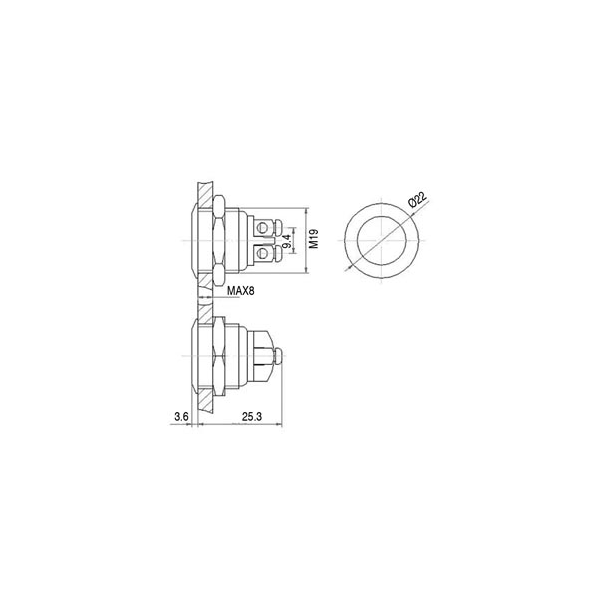 BOUTON-POUSSOIR ROND EN ACIER INOXYDABLE SPST 1NO