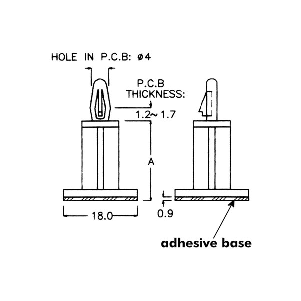 SUPPORT POUR CIRCUIT IMPRIME OUVERTURE 3mm H5mm 18x18mm