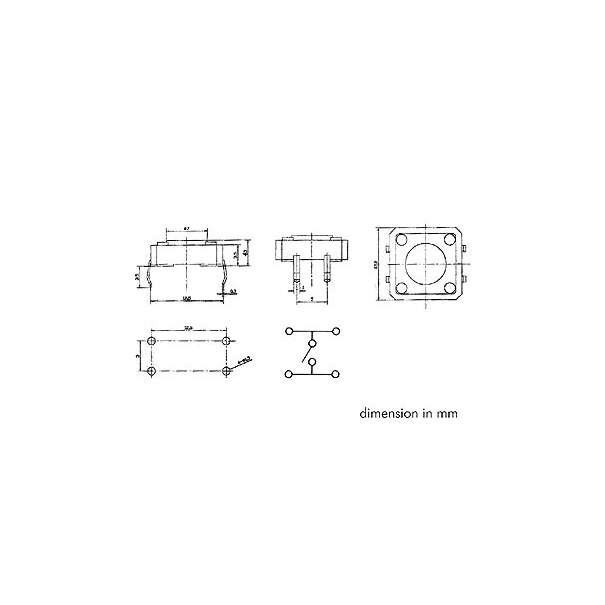 TOUCHE CONTACT 12 x 12mm HAUTEUR : 4.3mm
