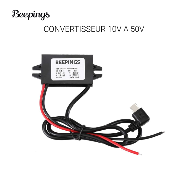 Convertisseur 10V-50V vers USB-C 5V coudé Beepings