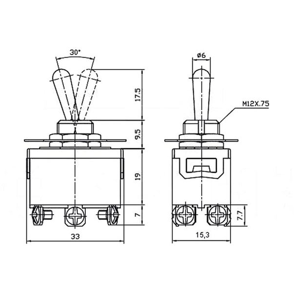 INVERSEUR UNIPOLAIRE À LEVIER ON-OFF-ON 10A/250V - MODÈLE ÉCONOMIQUE