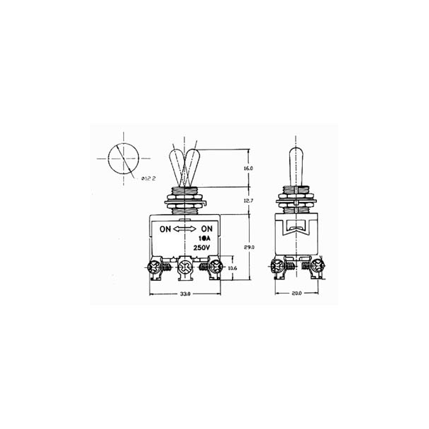 INVERSEUR BIPOLAIRE A LEVIER ON-OFF-ON 10A/250V