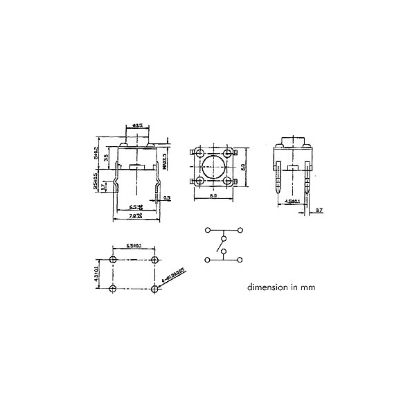 TOUCHE CONTACT 6 x 6mm HAUTEUR : 5mm