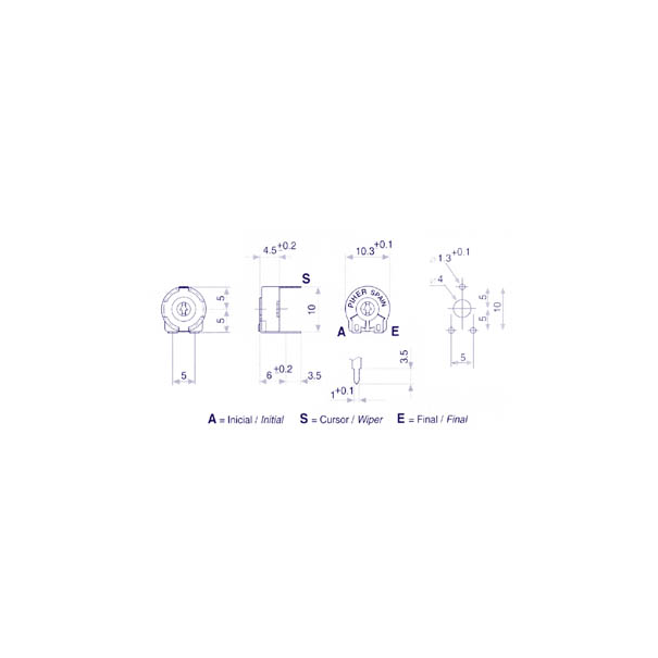 PIHER TRIMMER 2M2 (SMALL - HOR - FOR SCREWDRIVER)